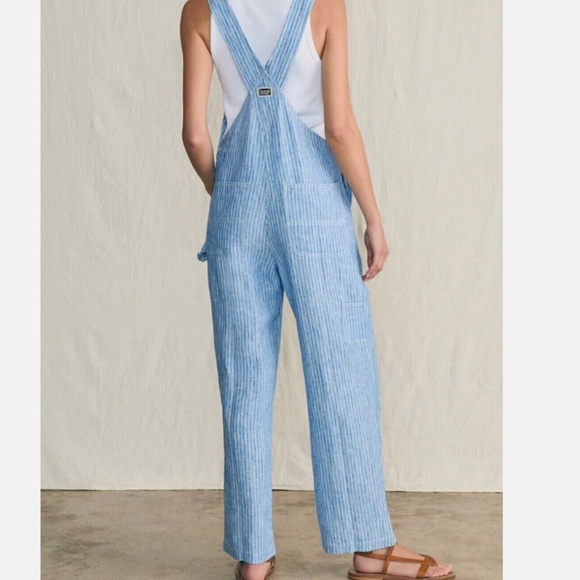 FAHERTY Linen Topsail Railroad Blue Stripe Mechanic Overalls Straight Leg Large - Picture 4 of 14